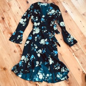 Lucy Paris floral ruffle hem faux wrap dress